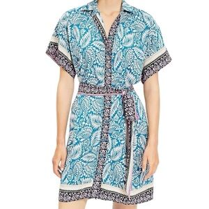 NWT LOFT Teal tropical Print Short Sleeve Shirt Dress